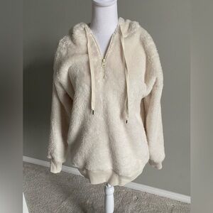 Aerie Cream Fluffy Fleece Quarter Zip Pullover Sweatshirt
